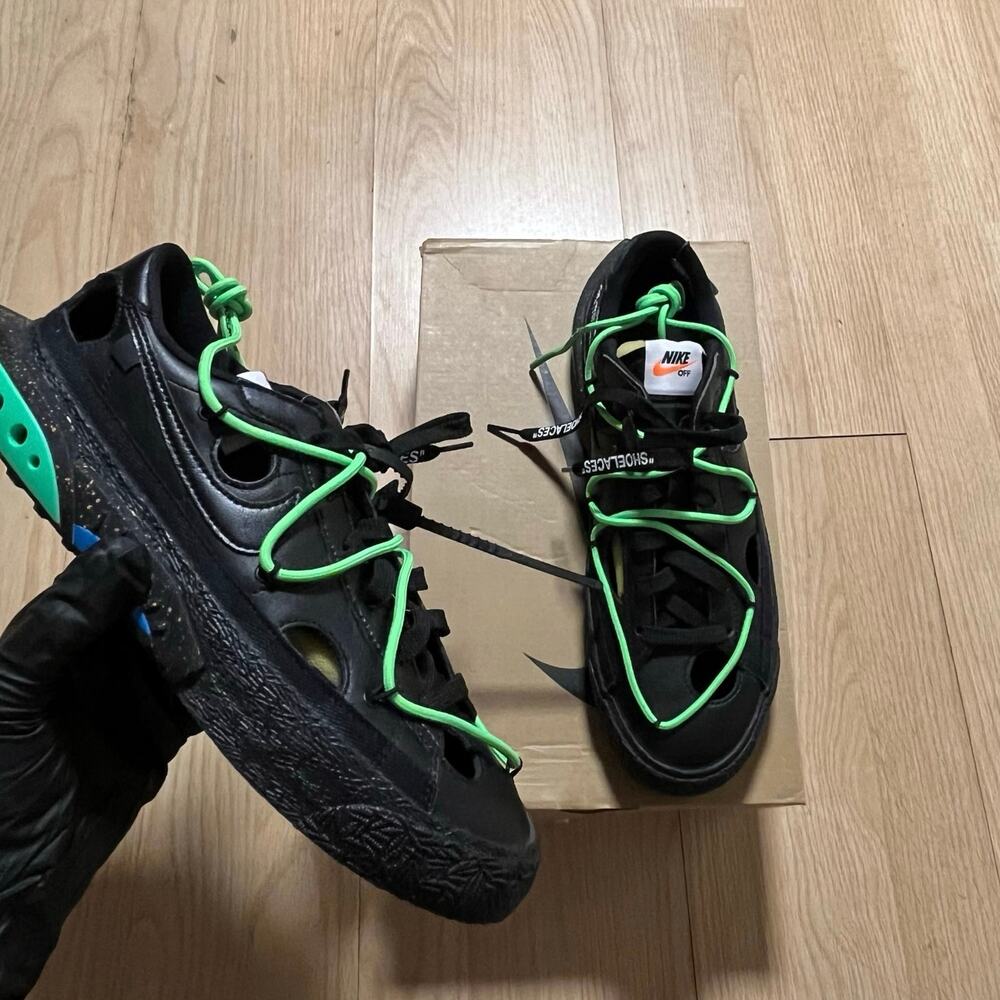 Off-White x Nike Blazer Low '77 4-14 Black Electro Green DH7863-001 Size 9 DS